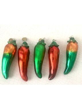 5 Dept 56 Mercury Glass Chili Peppers Ornaments Vintage